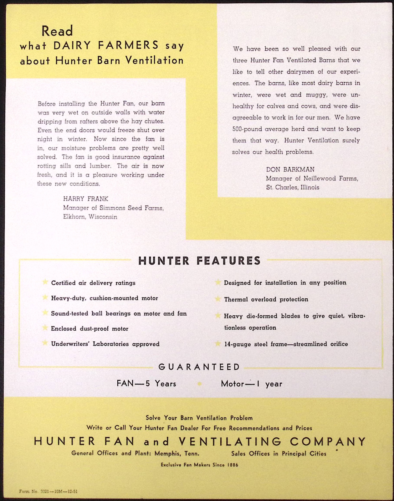 1951 Hunter Dairy Barn Ventilation Brochure Hunter Fan & Ventilating Co Memphis