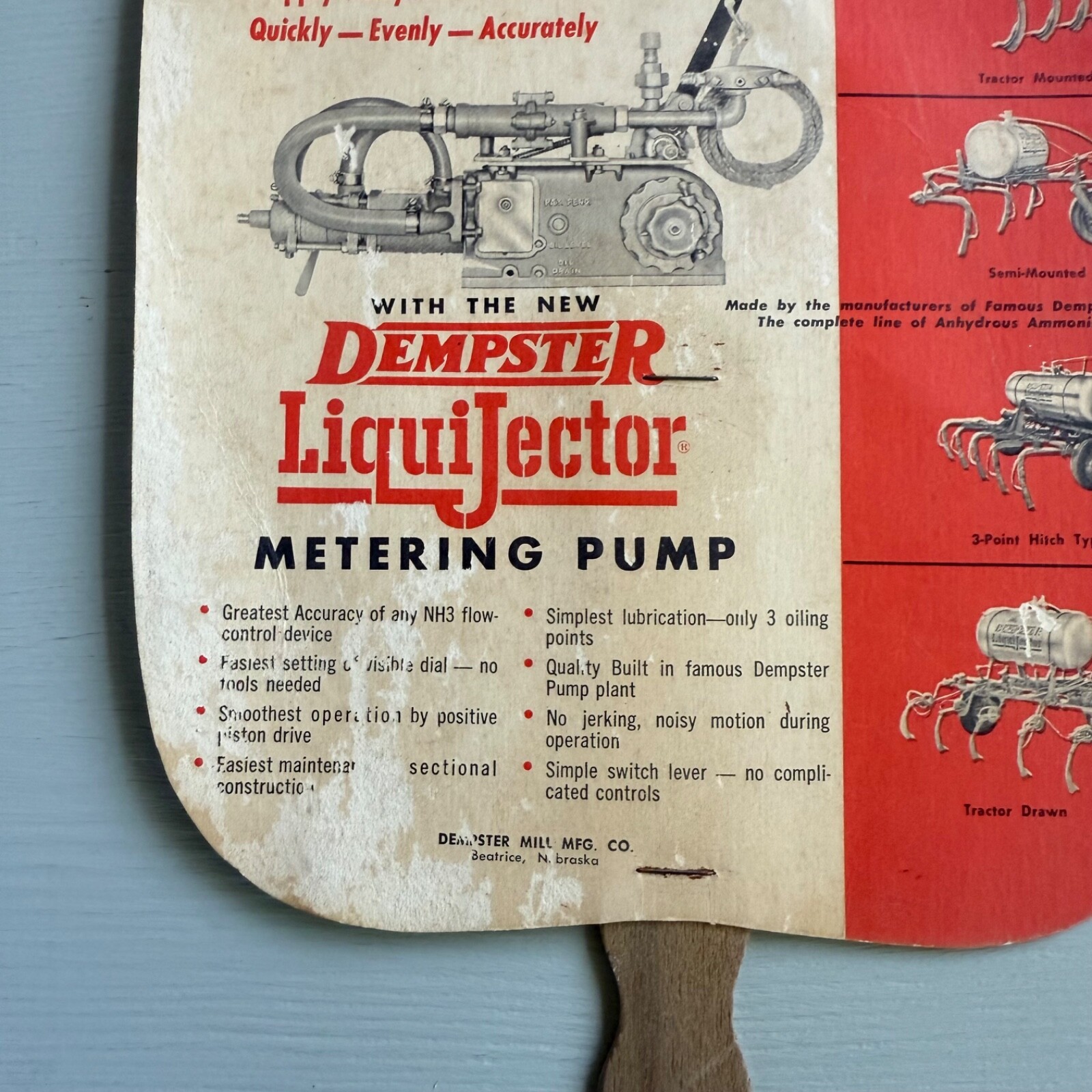 Vintage Dempster LiquiJector Metering Pump Hand Fan Advertising Beatrice NE