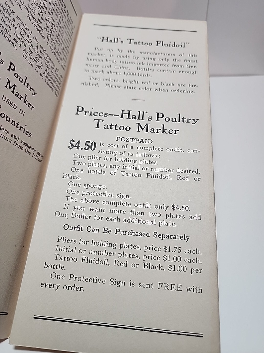 1930&rsquo;s Hall&rsquo;s Poultry Tattoo Marker Advertising Brochure + Insert RRP 774