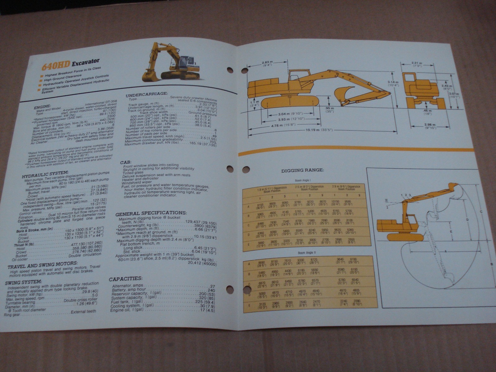 International 640HD Excavator Specifications (Preliminary) Brochure 1979