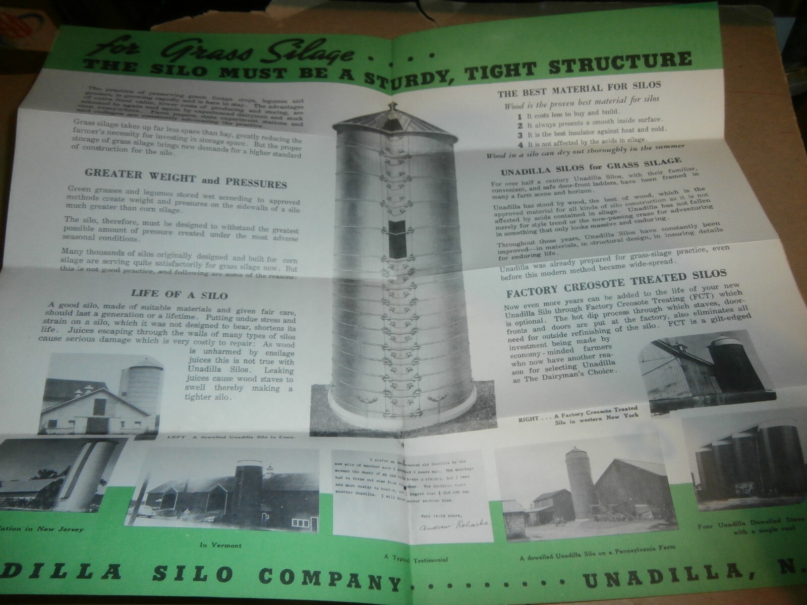Vintage Unadilla NY Silo Co Farm Sales Brochures Silage Una-Lam Cow Partitions