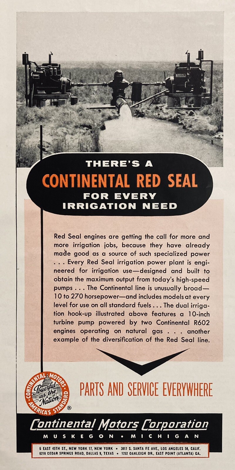 1958 AD(XH48)~CONTINENTAL MOTORS CO. MUSKEGON, MI. RED SEAL IRRIGATION MOTORS