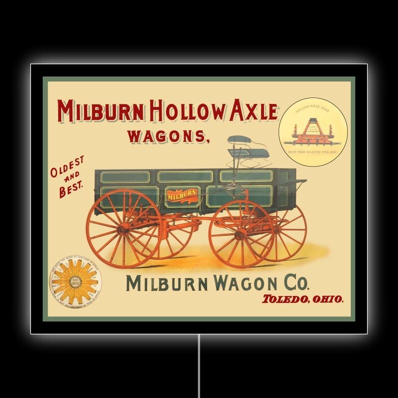 Milburn Horse Drawn Wagons of Toledo, OhiO NEW LED Hanging Lighted Sign: 18×23&Prime;
