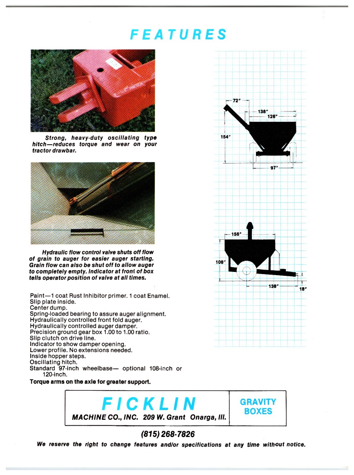 Ficklin Grain Cart Model 9500 – Original Print Ad Brochure *1980s*
