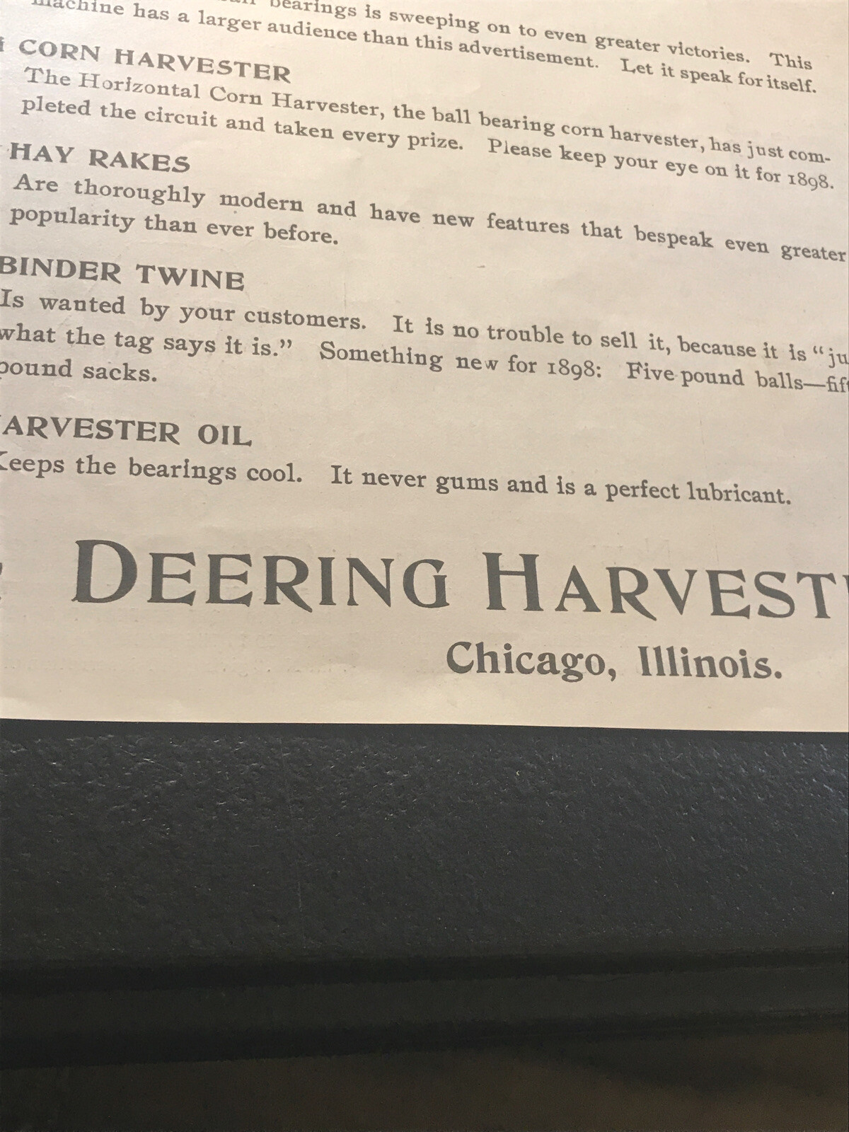 ORIGINAL 1897 Deering Harvester Farm Binder Advertising – Chicago – 10” X 14”