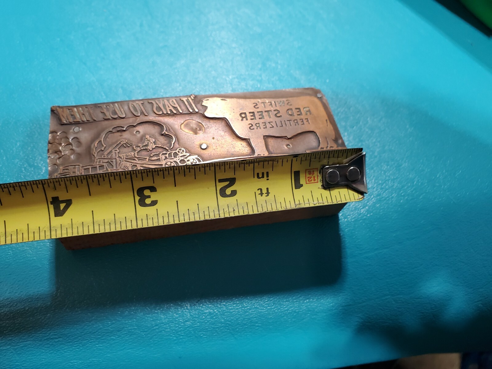 Vintage Swift Agent Fertilizer Farm Cattle Red Steer Copper PRINTING PLATE Block
