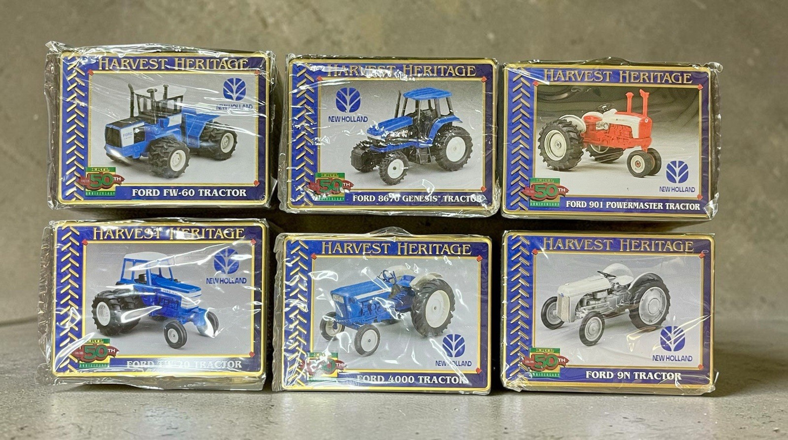 1995, ERTL 50th Ann., Harvest Heritage 6 Collector Cards In Tin New Holland NIOB
