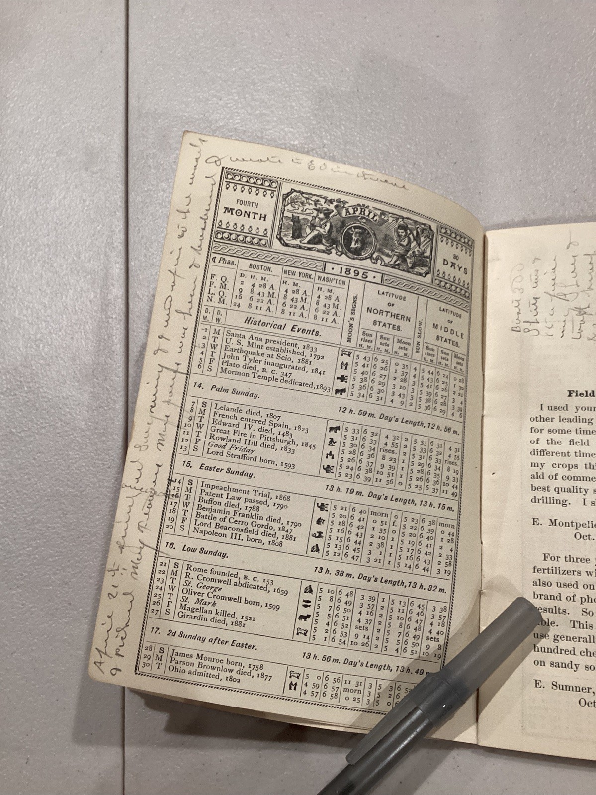 1895 The Cleveland Dryer Co Perfect Drilling Blood Bone Fertilizer Calendar Book