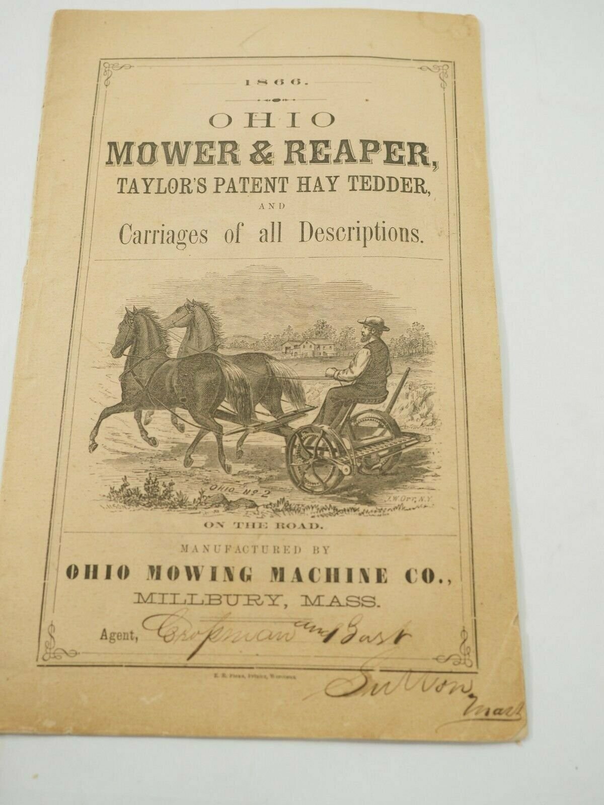 Ohio Mower Reaper & Taylor Patent Hay tender 18 page advertising pamphlet 1866