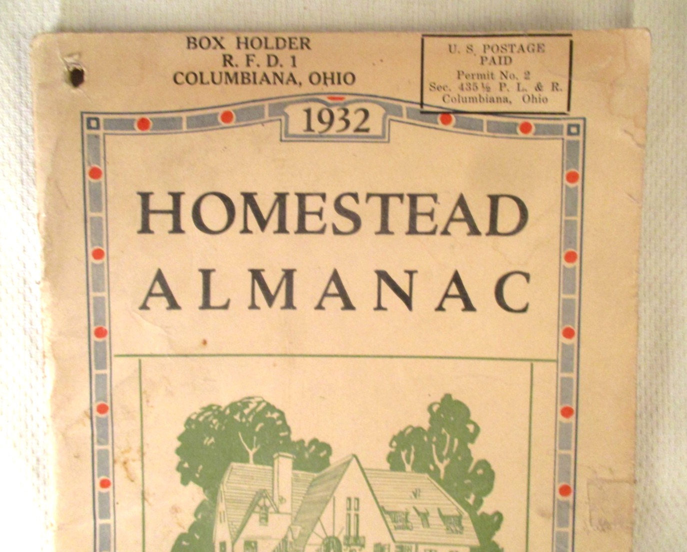 Vintage 1932 HOMESTEAD ALMANAC From THE ADVERTISERS COLUMBIANA OH