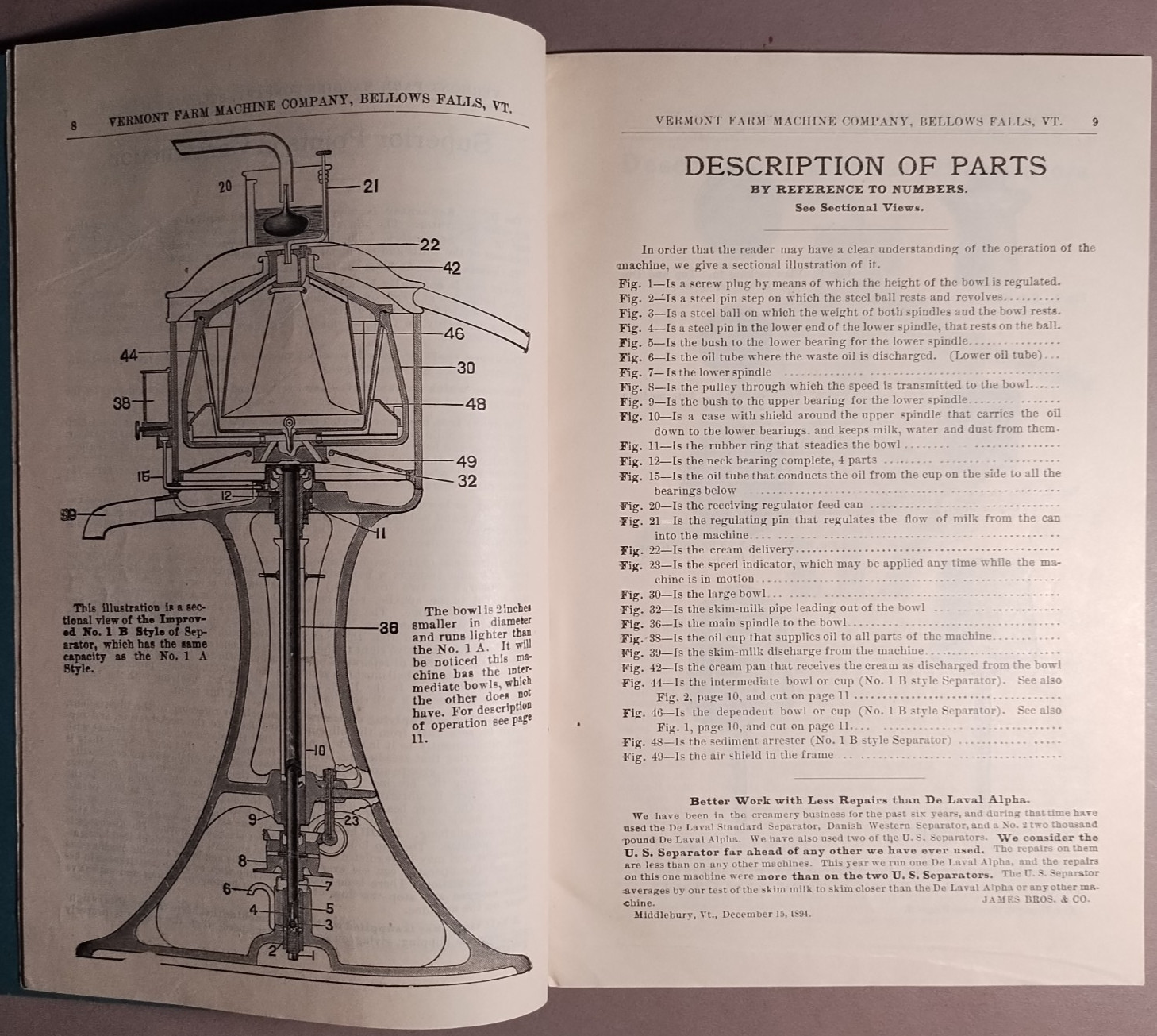1895 US Cream Separator Vermont Farm Machine Co Catalog #96 Original ++ B6-30