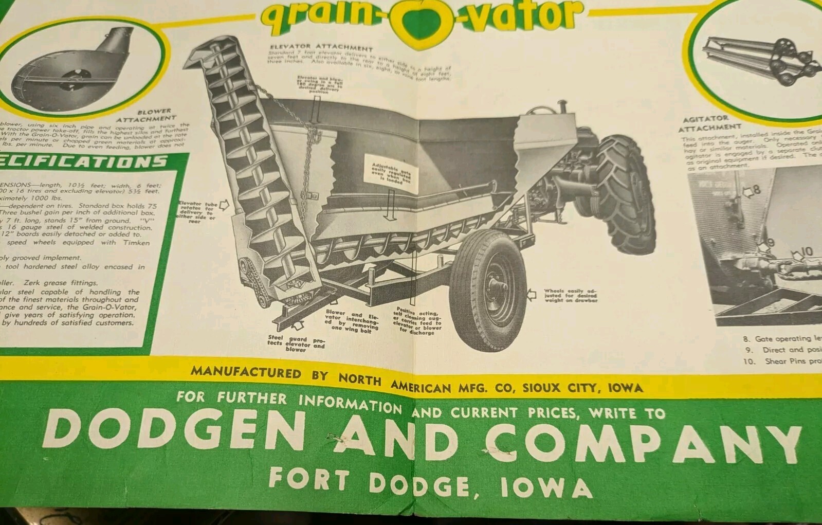 VTG Grain-O-Vator Brochure Dodgen & Co Ft Dodge & No. American Mfg Sioux City IA