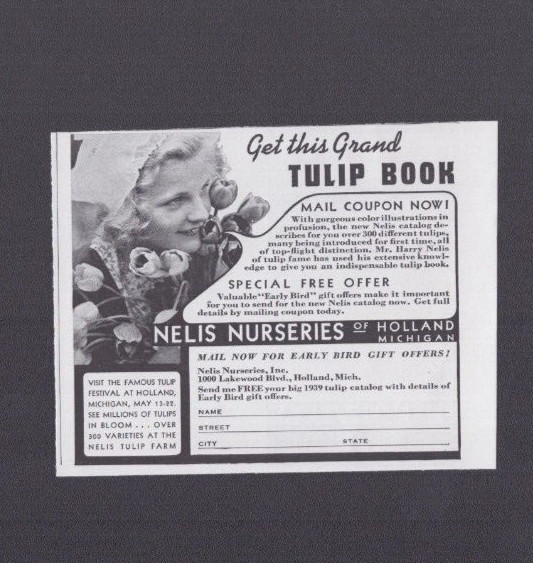 1939 Print Ad Nelis Nurseries Holland Michigan Grand Tulip Book Offer Dutch Girl
