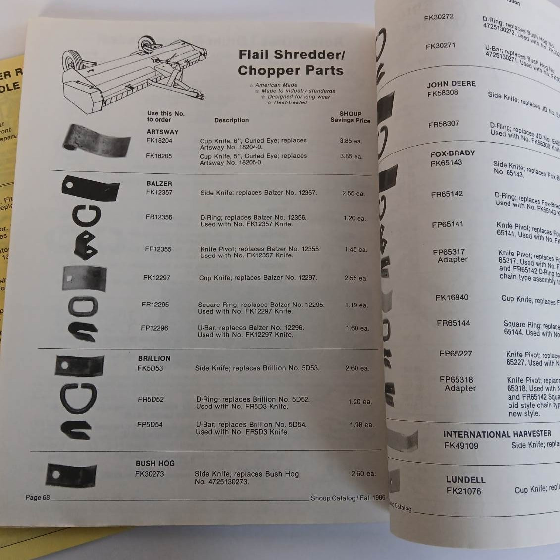 Shoup Manufacturing Company Fall 1986 Catalog Tractor Parts Kankakee IL. Farming