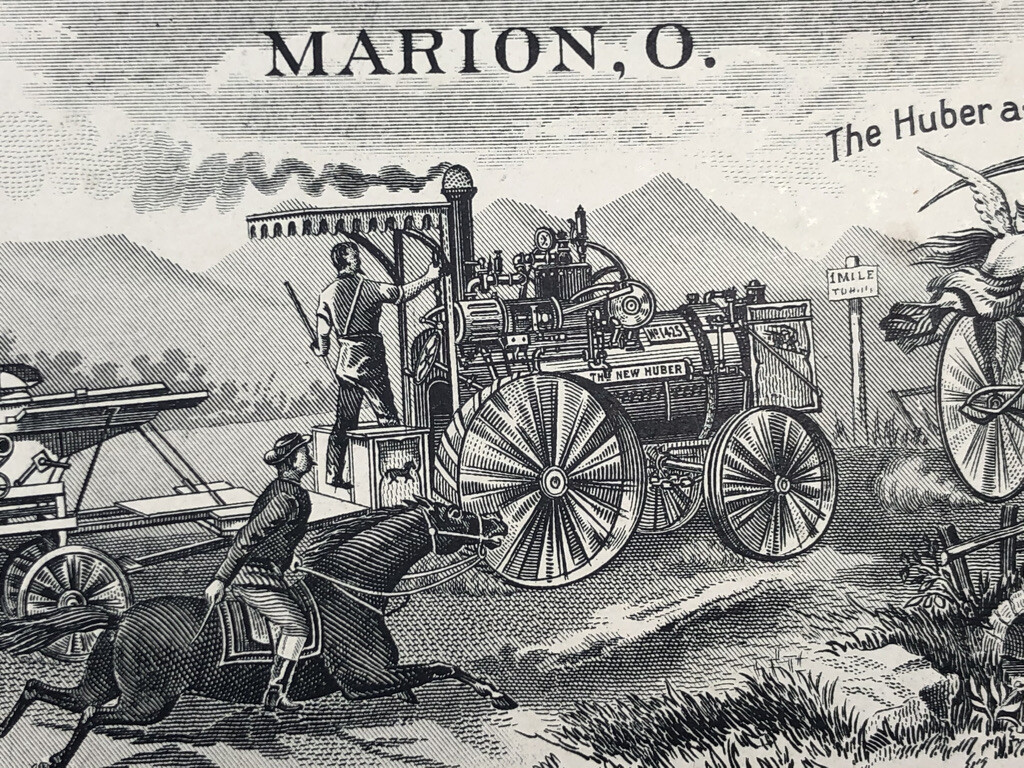1880s HUBER Engines THRESHERS Farm Advertising ILLINOIS MAP Victorian TRADE CARD