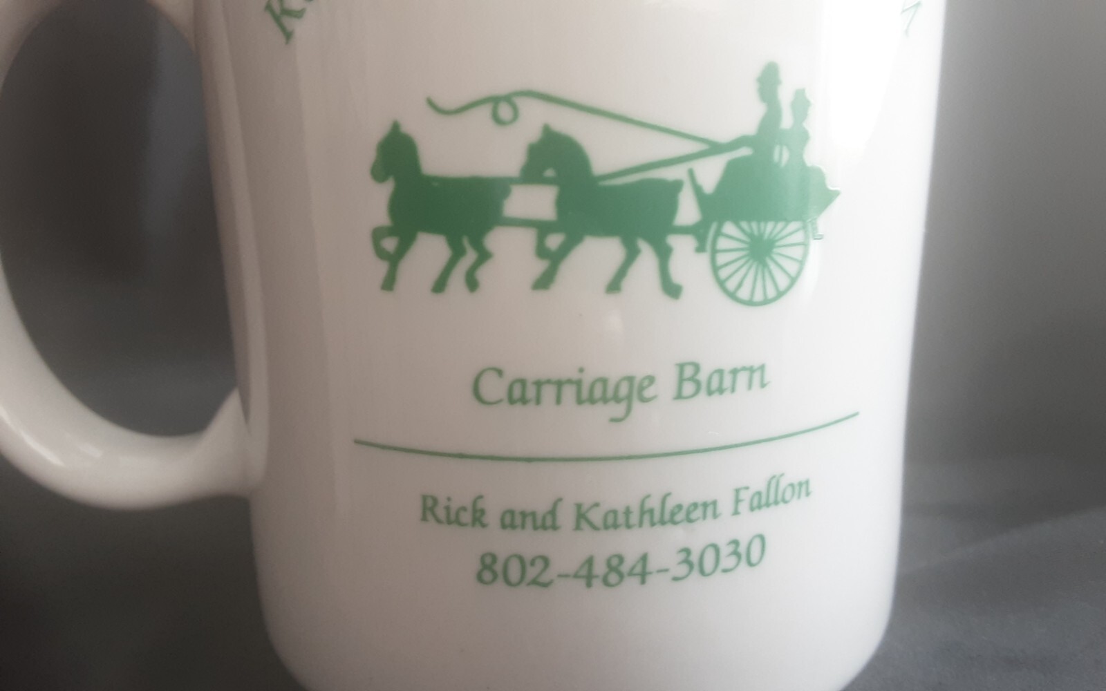 RUNNING BROOK FARM W WINDSOR VT MUG CUP VINTAGE FALLON HORSE CARRIAGE BARN CART