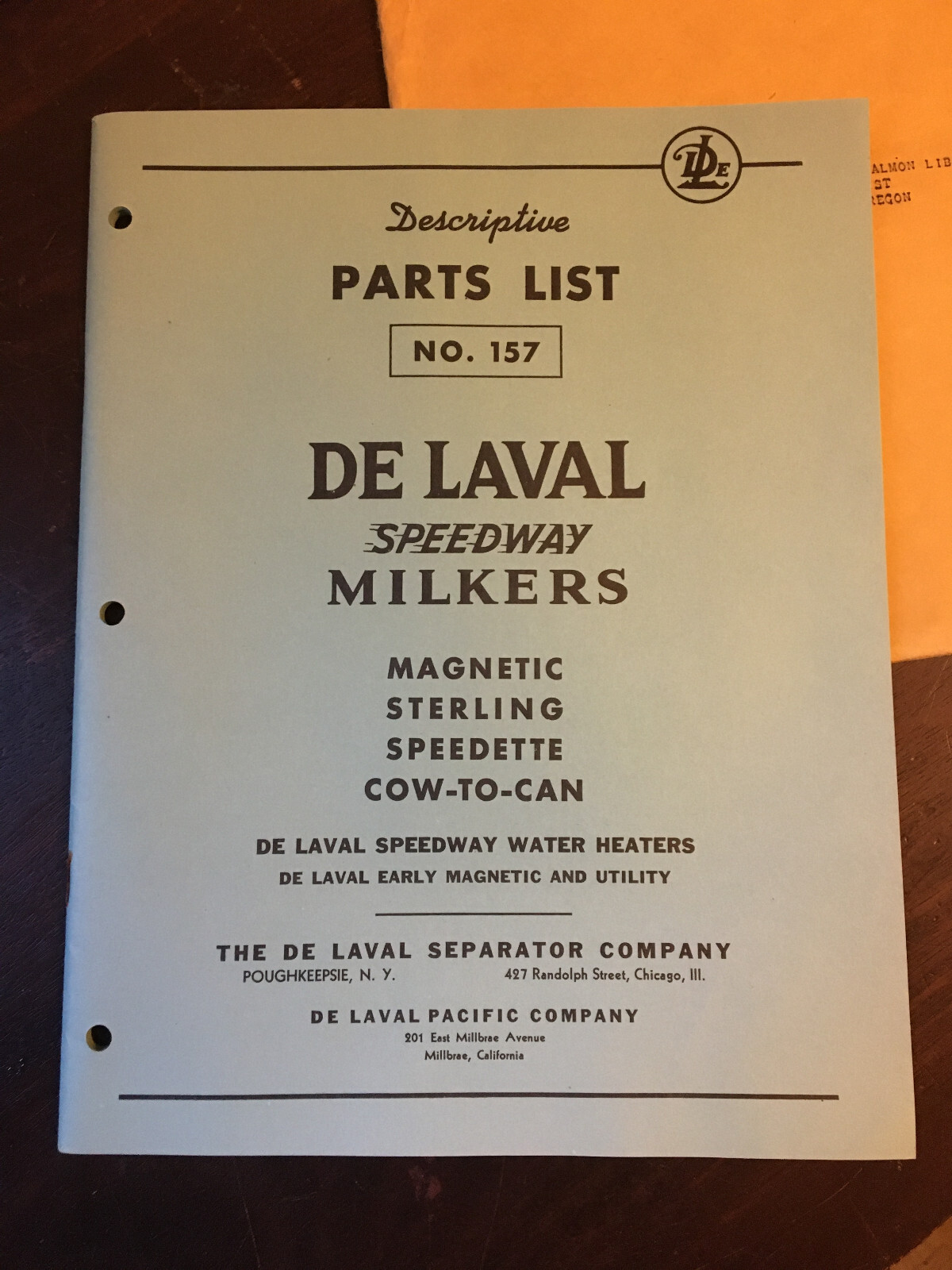 De Laval Speedway Milkers Parts List No. 157, 1957, excellent
