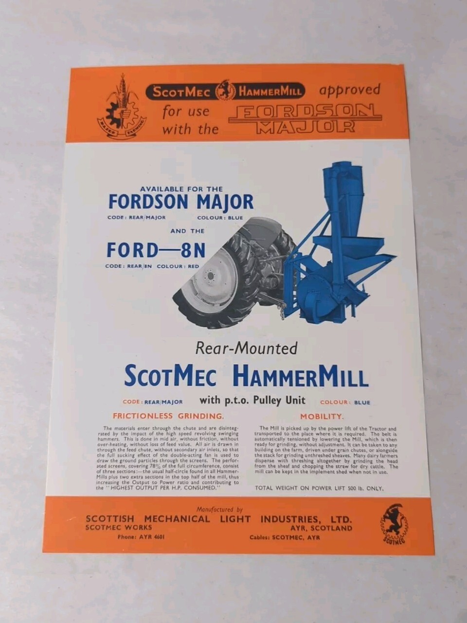 VINTAGE SCOTMEC HAMMER MILLS FORDSON MAJOR ADVERTISING BROCHURE