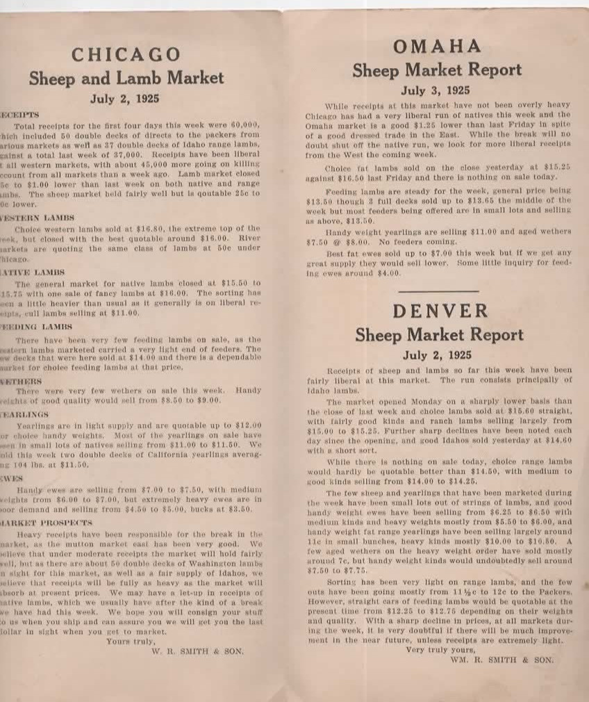 Omaha Nebraska Sheep Reports Mailer 1925 Mr. Sheepman Sheep Commission Merchant