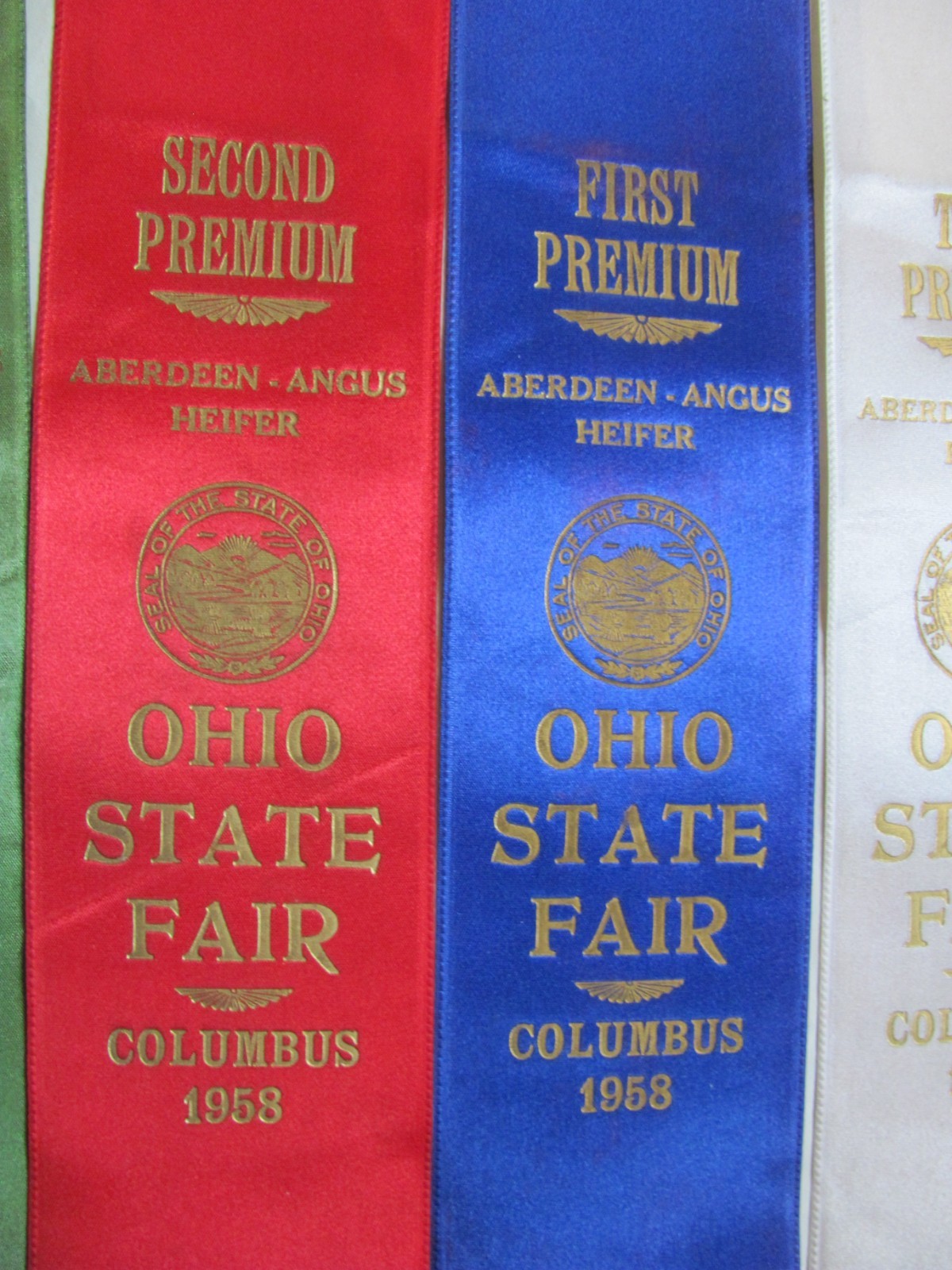 1958 FARM SHOW AWARD ANGUS BEEF CATTLE SET OF 6 RIBBONS OHIO STATE FAIR