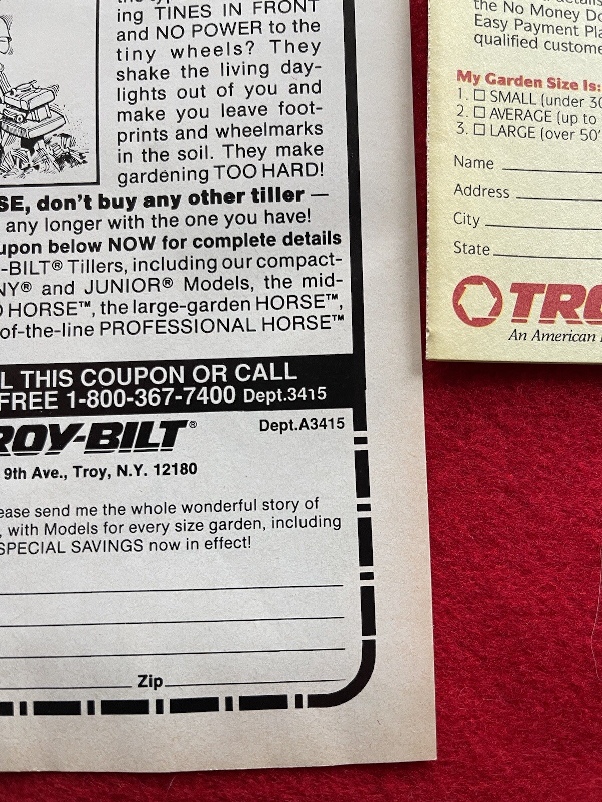 Vintage 1992 Troy Bilt Roto Tiller Print Ad “Just One Hand”