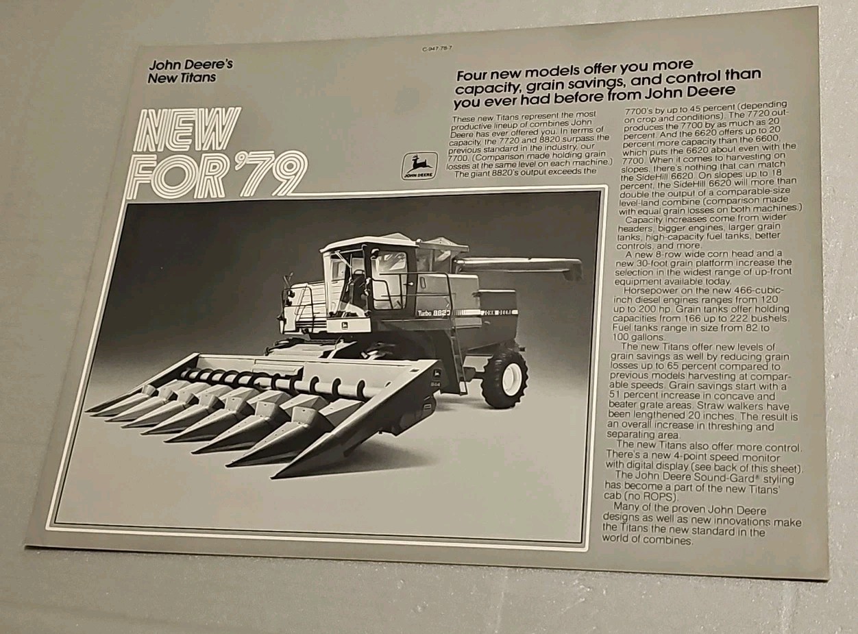 John Deere 8820 Combine For 1979 Brochure Signal Sheet