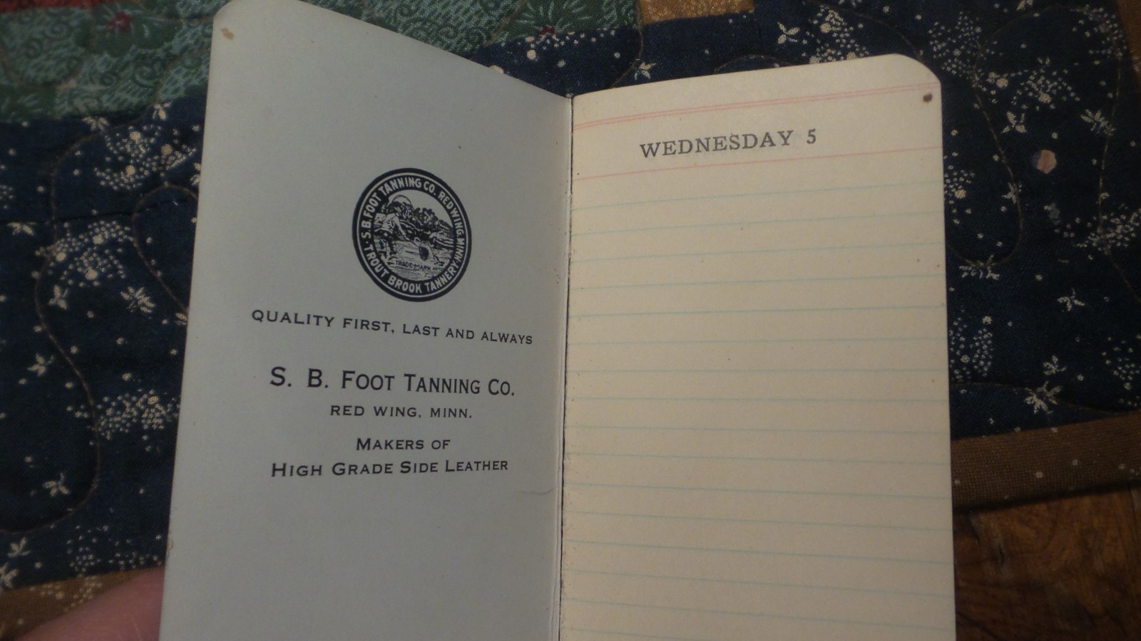 1936 Advertising Pocket Memo, S.B.FOOT TANNING CO., Red Wing, Minnesota, Feb.