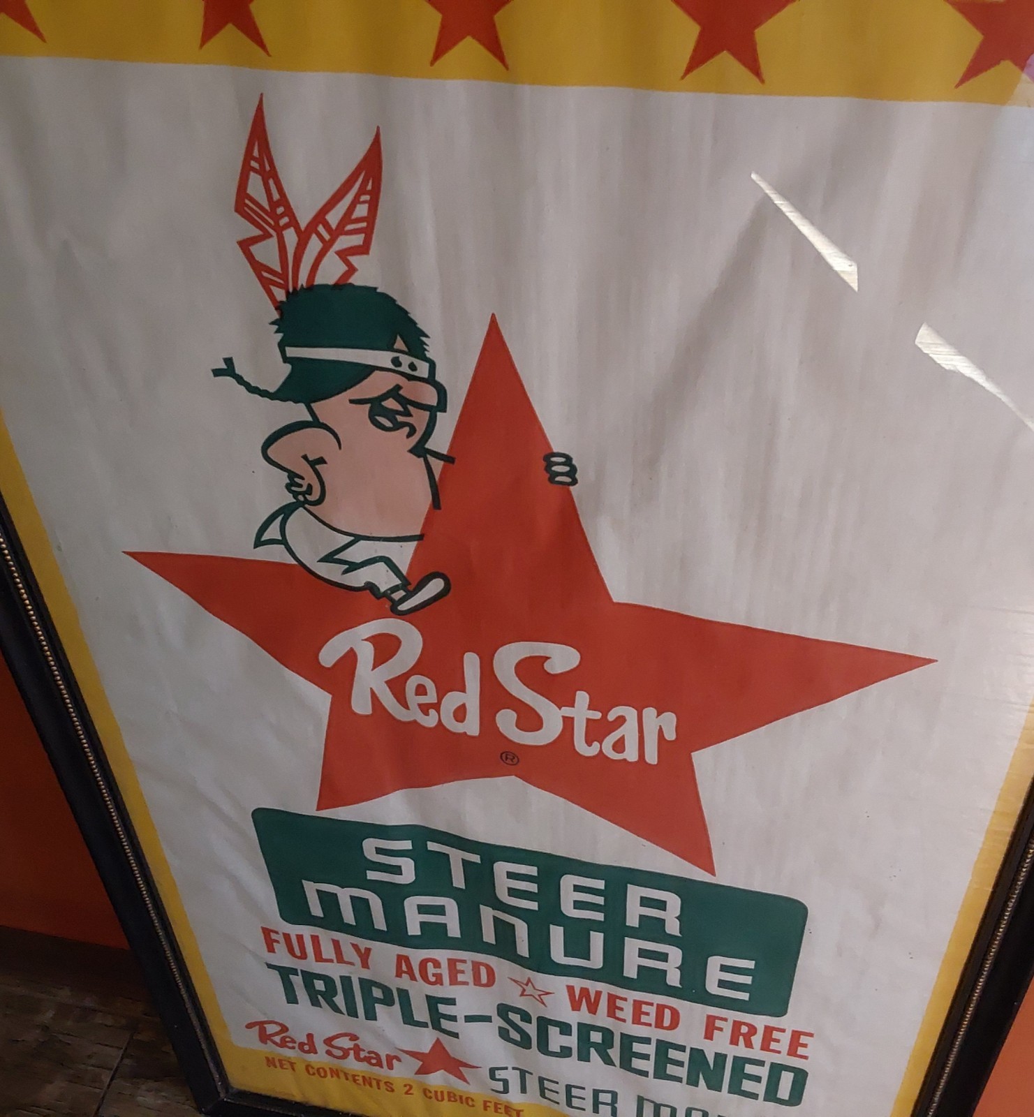 RED STAR STEER MANURE OLD FRAMED MANURE BAG/SACK 36 x 20