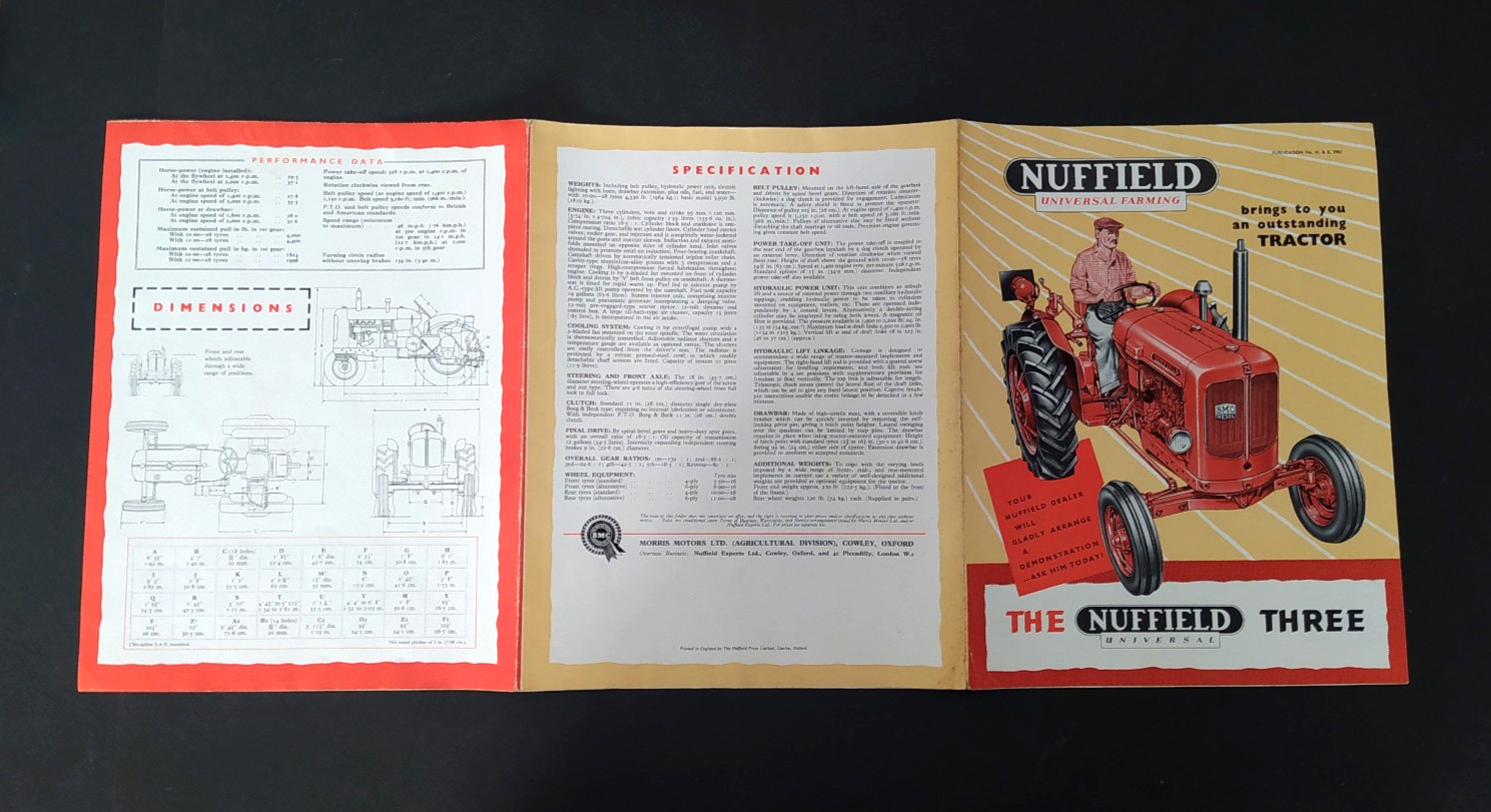 VINTAGE NUFFIELD THREE UNIVERSAL TRACTOR BROCHURE -POSTER 1950&rsquo;s