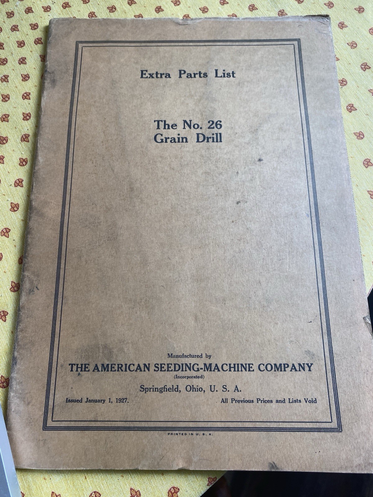 1927 Superior Grain Drill Parts List No. 26 American Seeding-Machine Co.