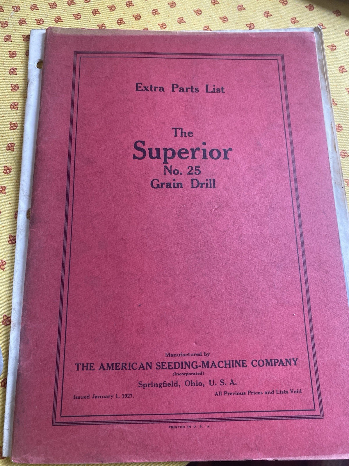 1927 Superior Grain Drill Parts List No. 25 American Seeding-Machine Co.