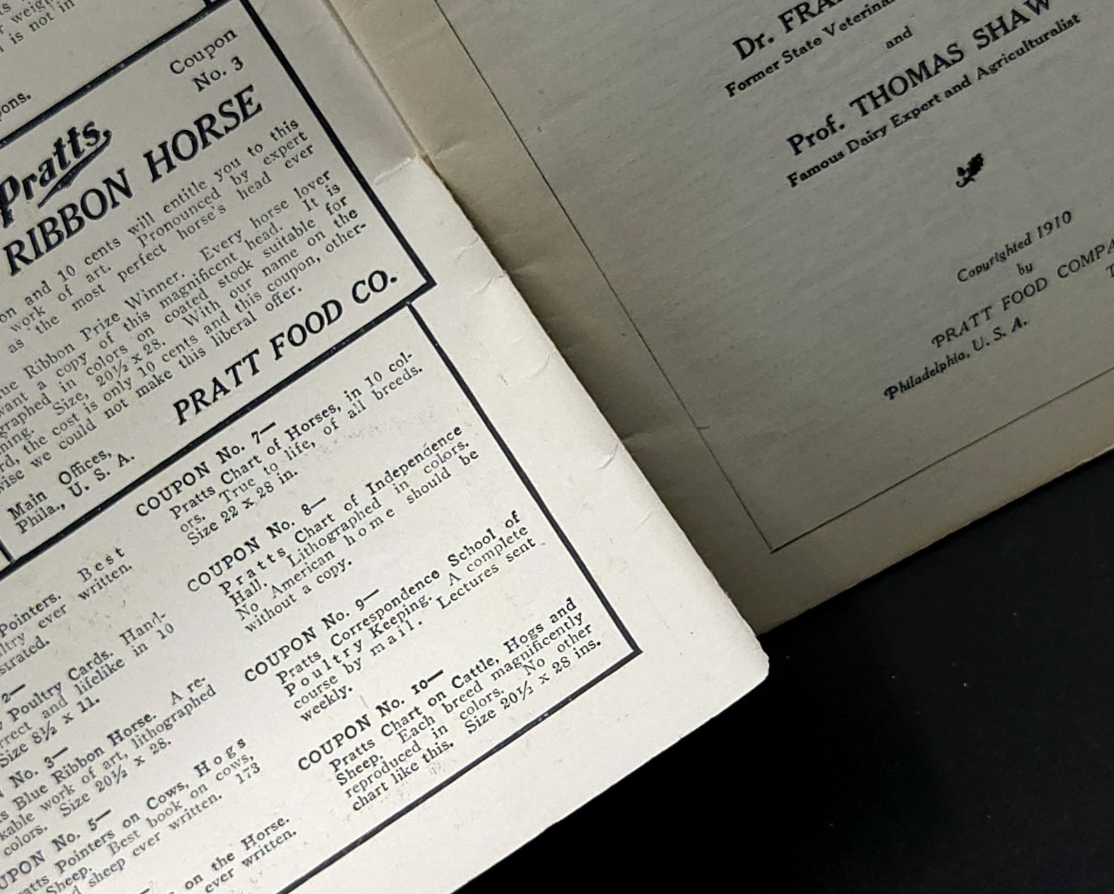 Pratt&rsquo;s Agricultural Farm Animal Feed Book on Raising Horses Cows & Hogs c.1911