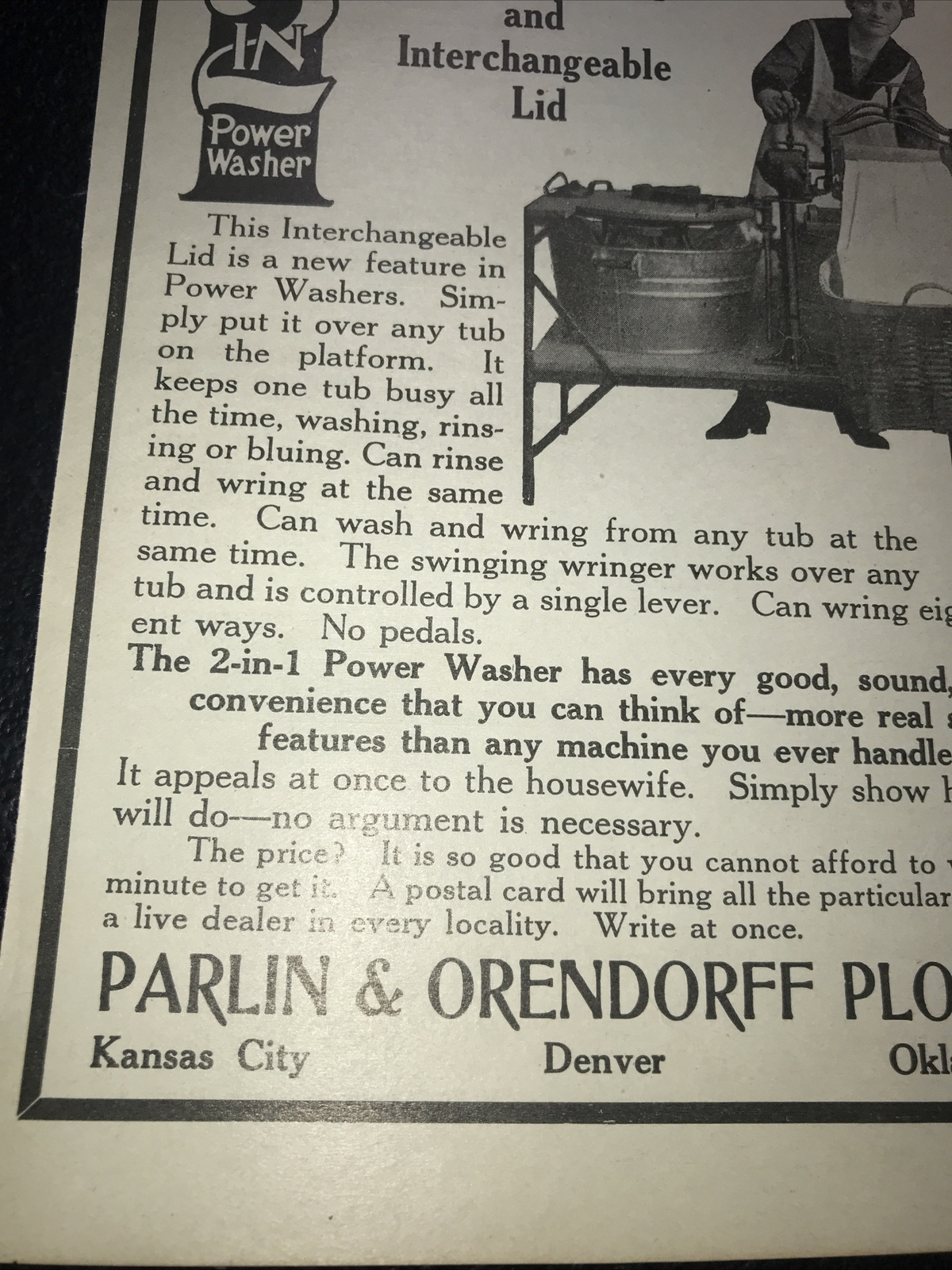 1916 P&O Parlin & Orendorff Plow Co. Wringer Washer Farm Advertising