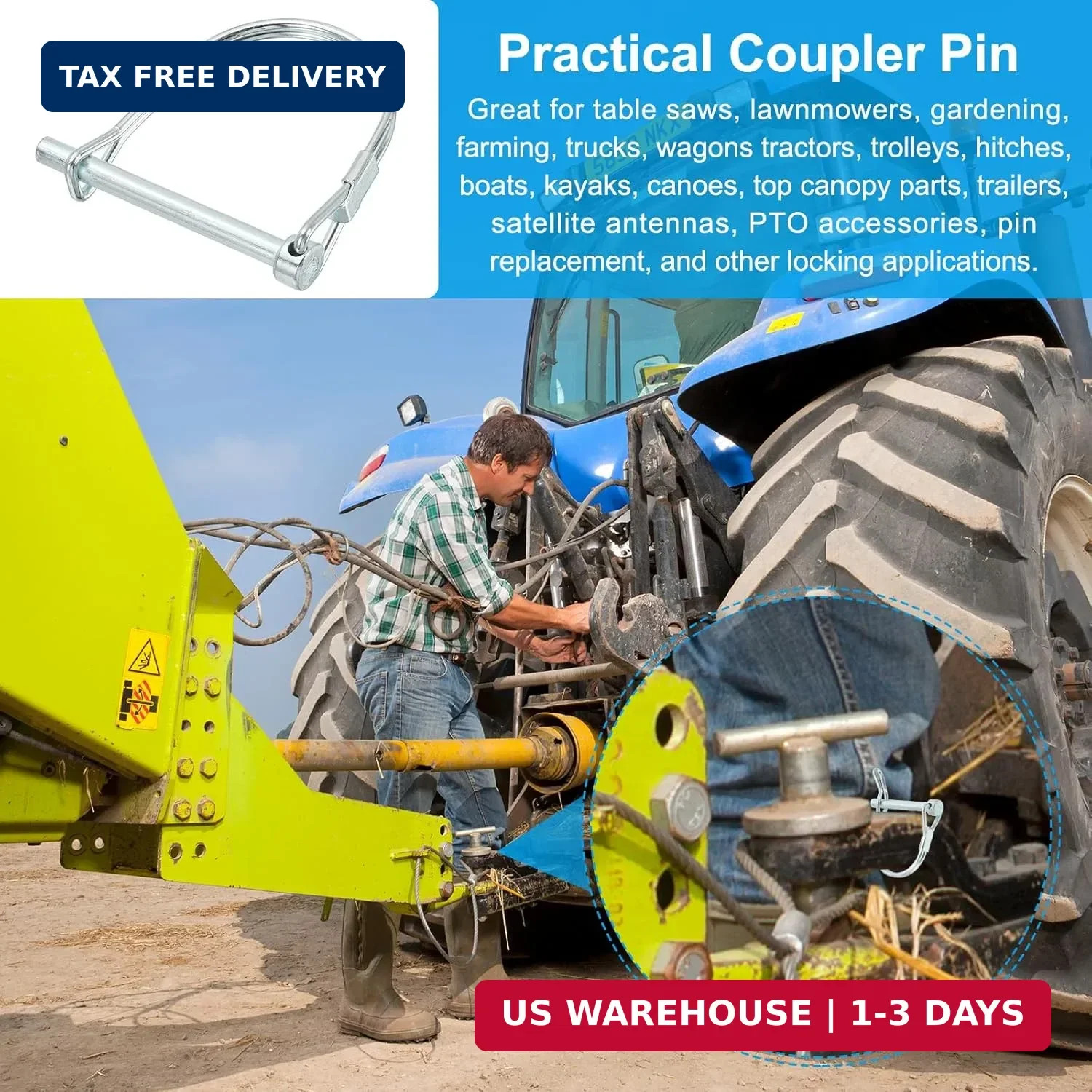 PATIKIL Trailer Coupler Pin 3/16×1-5/8×1.38&Prime;(D*L*IW), 6 Pcs Wire Lock Pin Safety