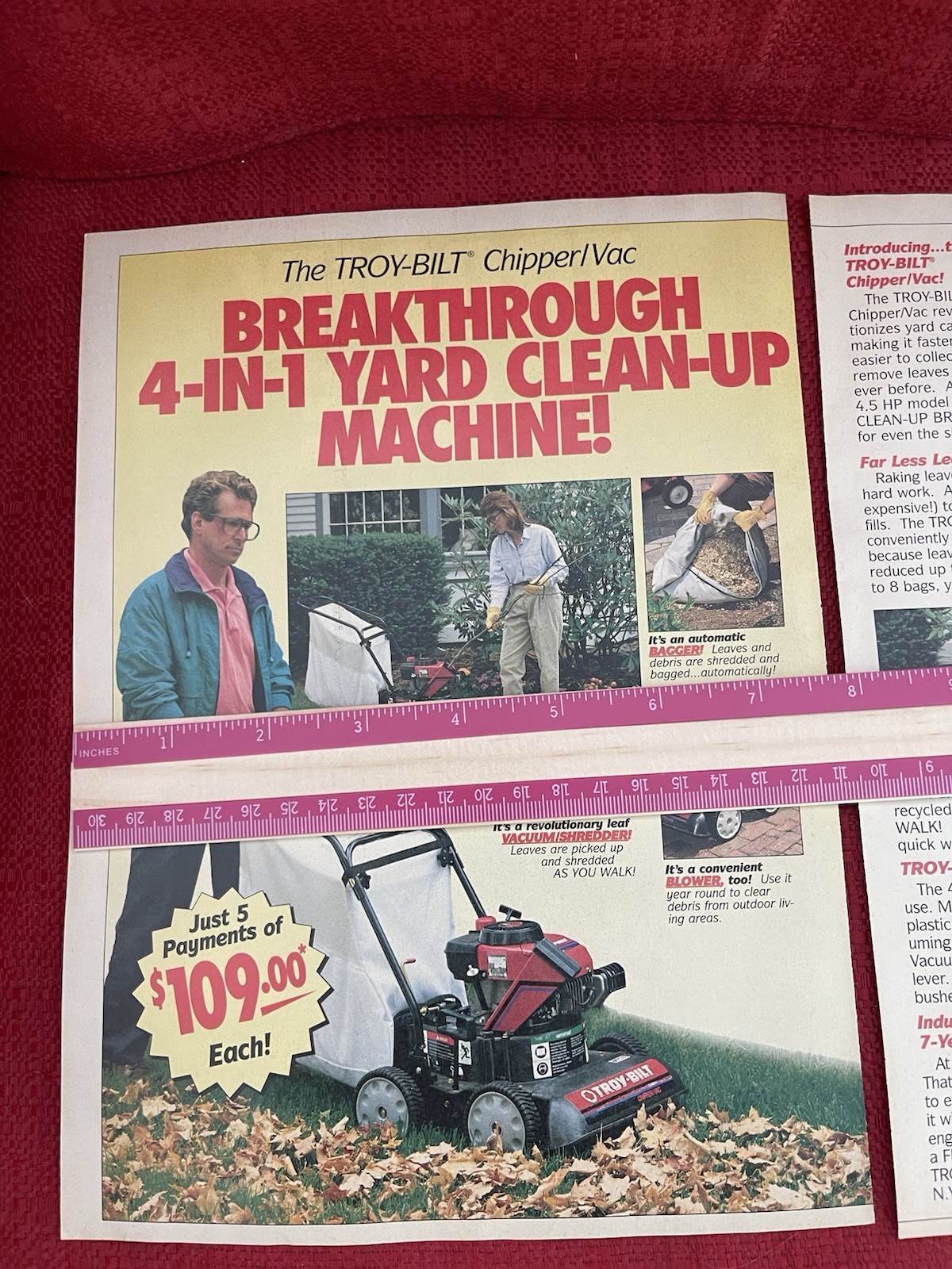 Vintage 1995 Troy Built Chipper Vac Print Ad Yard Clean Up Advertisement