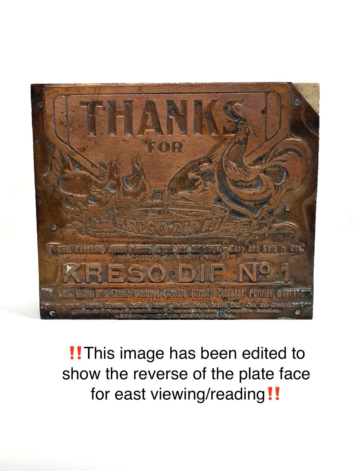 Kreso Dip No.1 Advertising Print Block With Copper Plate Vintage