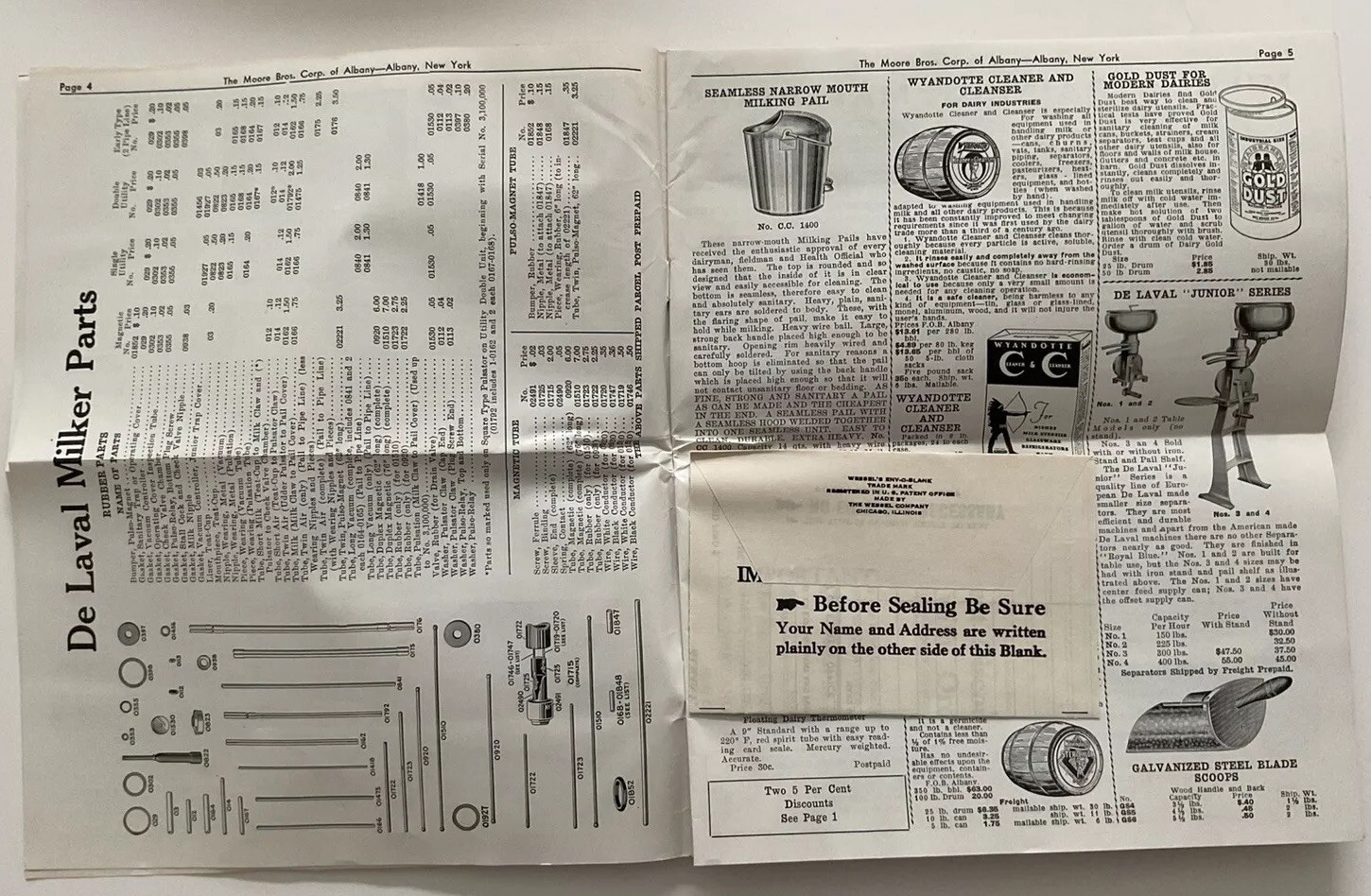 Vintage 1937-8 Dairy Supplies And Specialties Catalog Moore Bros. Albany NY