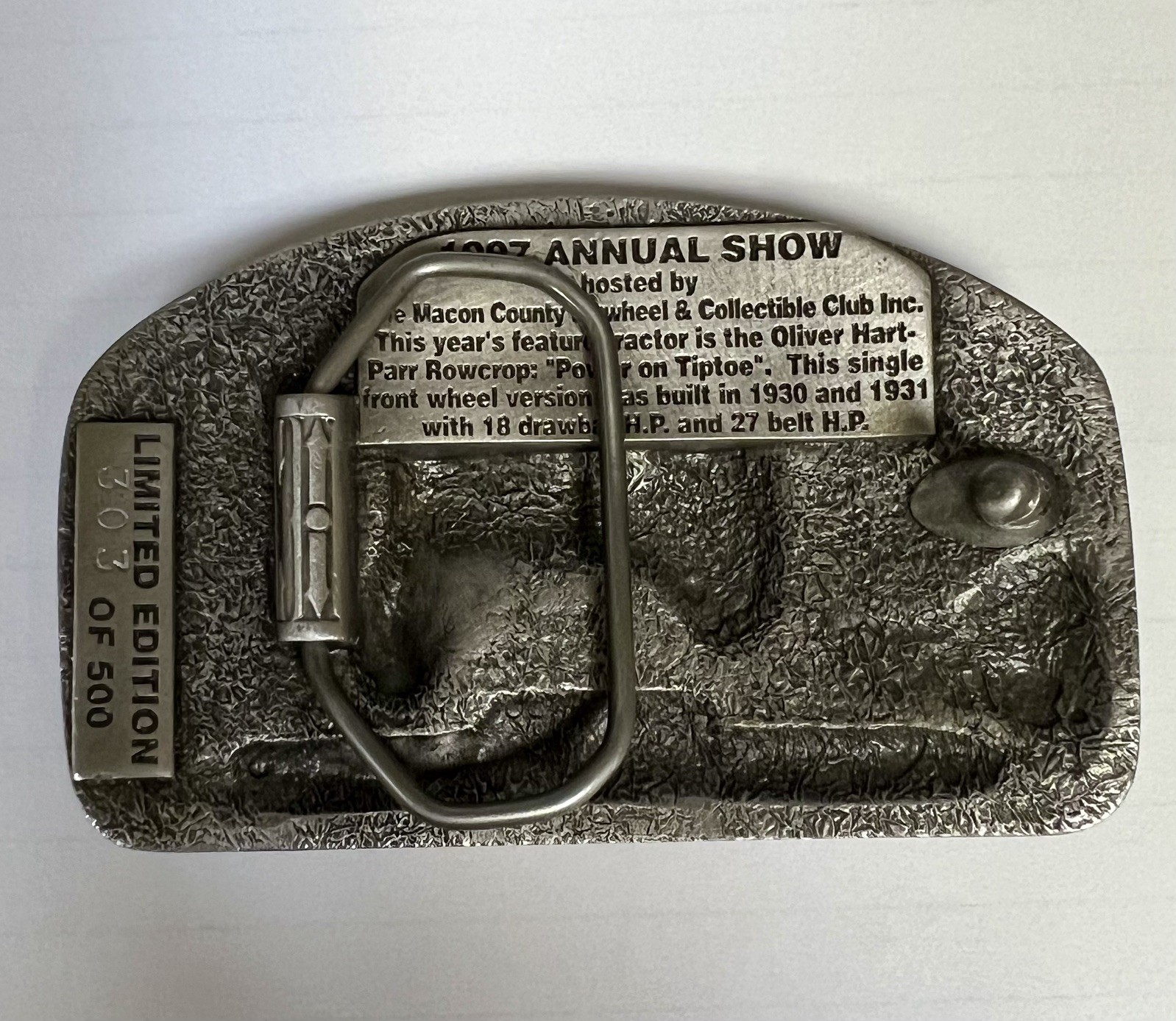 Oliver Hart-Parr Row Crop 1997 Belt Buckle Limited Edition # 303/ 500
