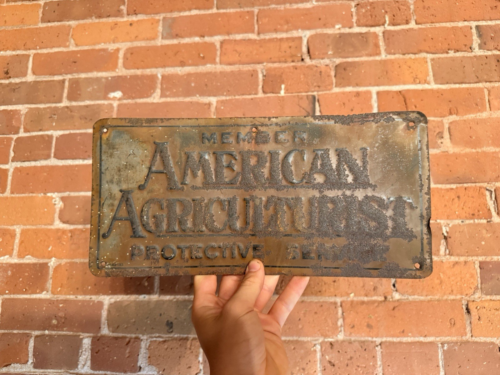 Vintage 1946 American Agriculturist Member Protective Service Sign – Weathered