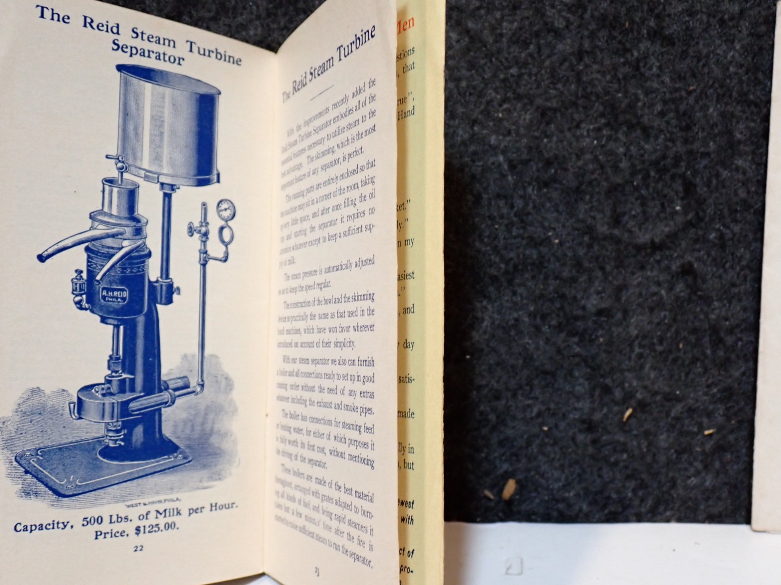 VINTAGE 1905 – 1906 THE REID CREAM SEPARATOR ADVERTISING CATALOG