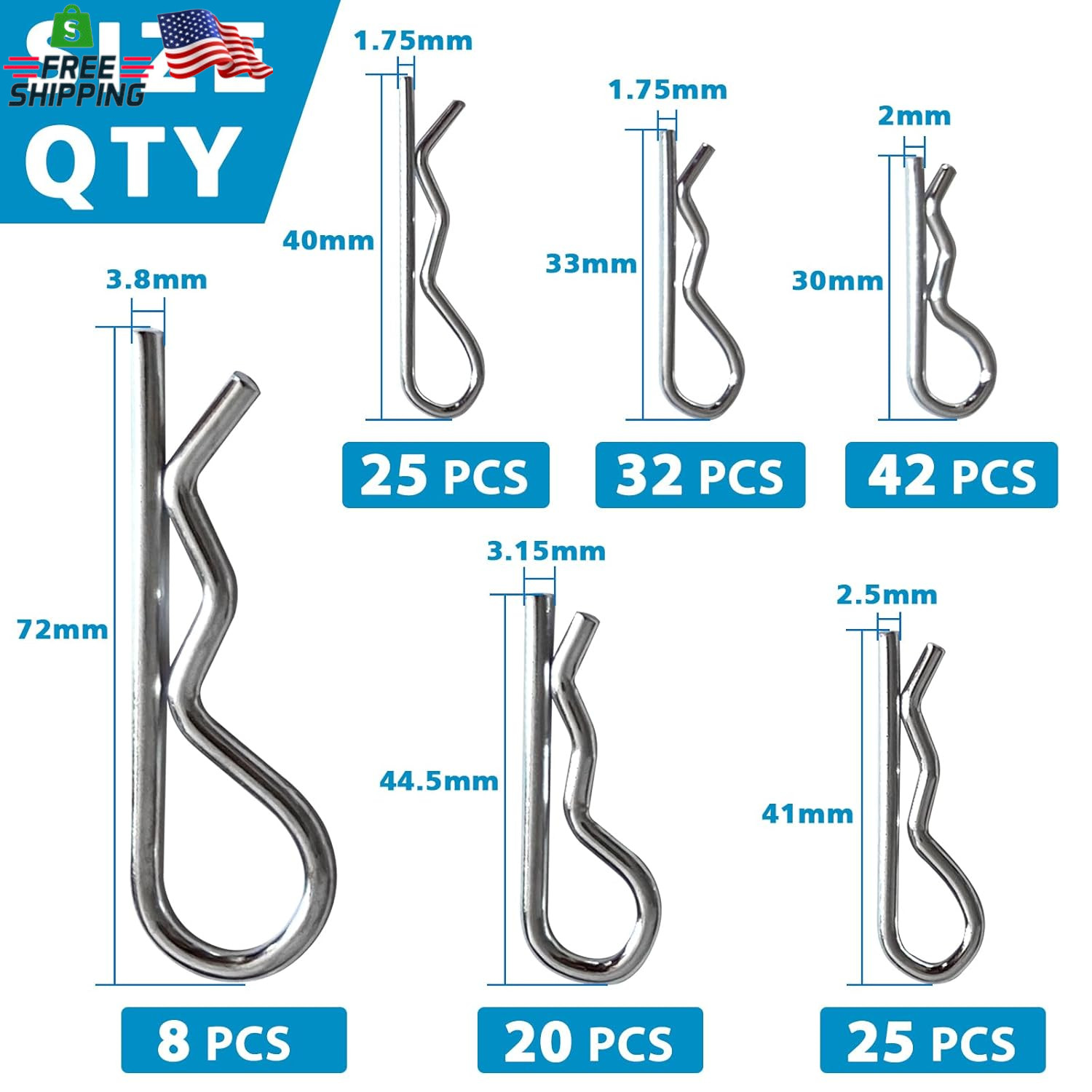 202PCS Hitch Pins Clip Pins, Linch and PTO Pins for Trailers Tractors Trucks Tow