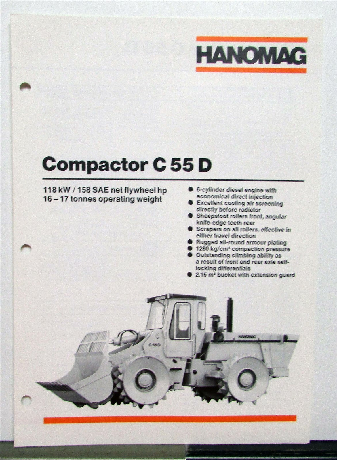 1985 Hanomag C55D Compactor Specifications Construction Sales Brochure