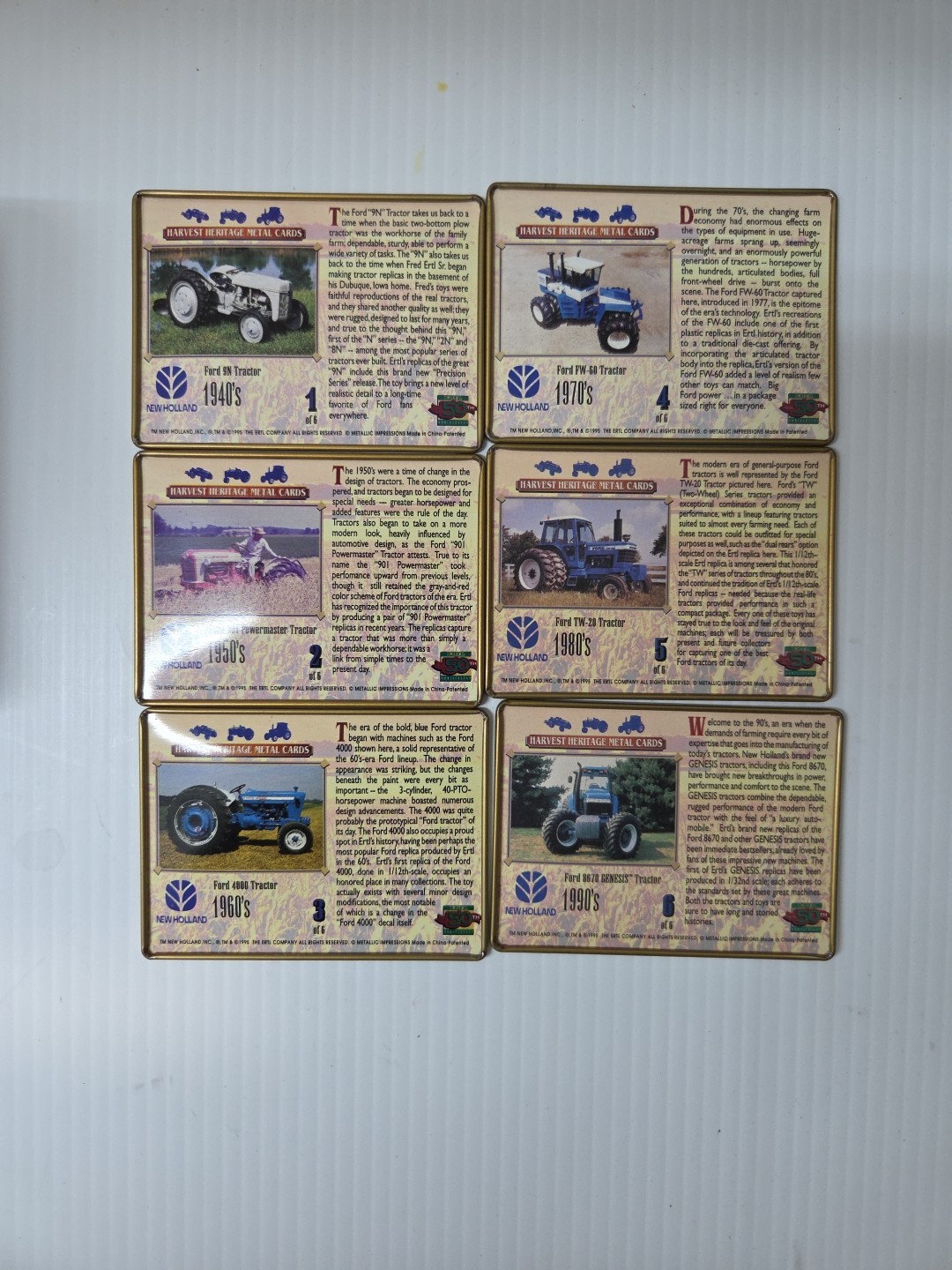 1995, ERTL 50th Ann., Harvest Heritage 6 Collector Cards