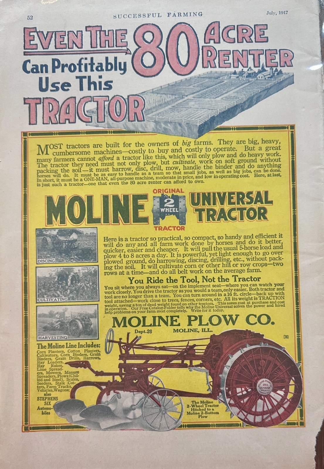 Set of (2) – 1917 Universal Moline Tractor Ads Set #116
