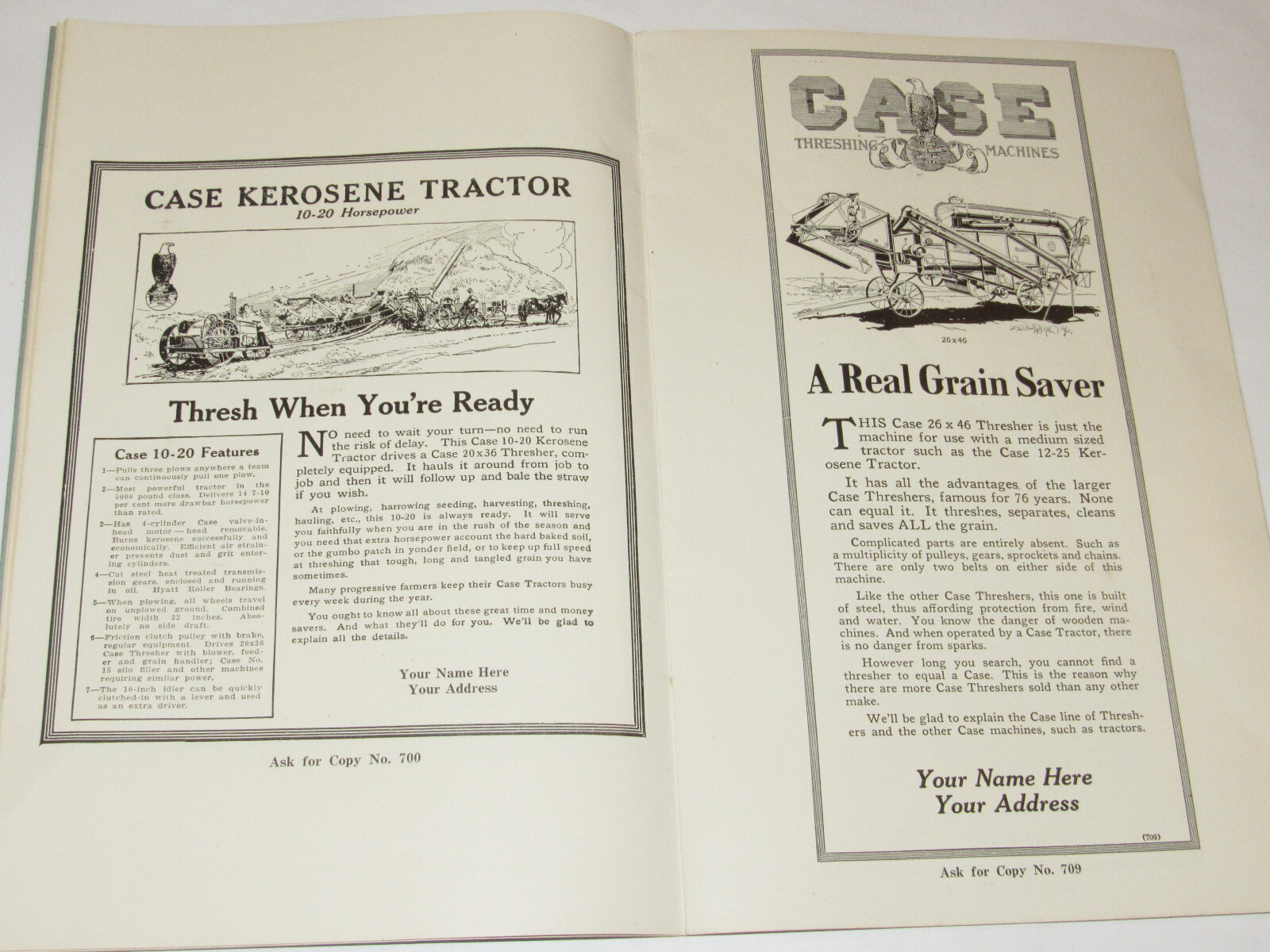 VINTAGE 1918 JI CASE DEALER READY-MADE ADS CATALOG! TRACTORS/THRESHERS/HAY BALER