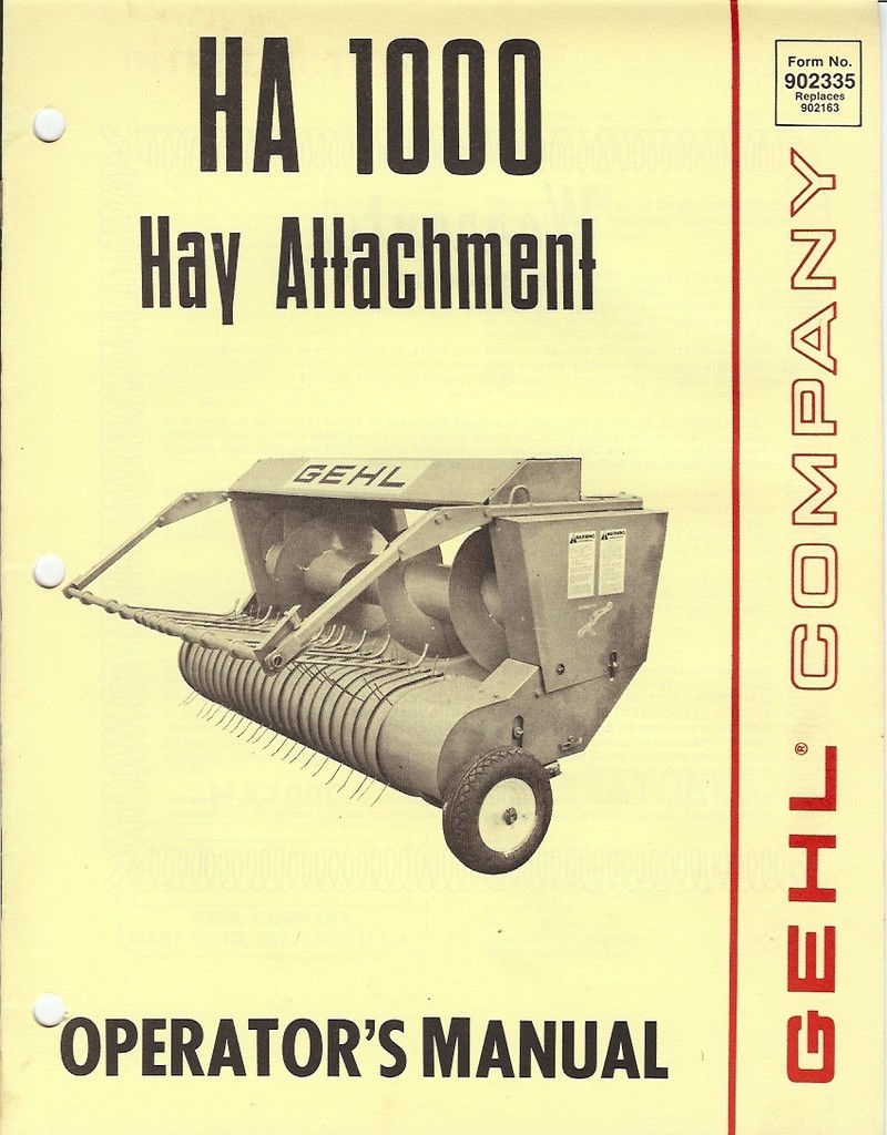 Farm Manual – Gehl – HA 1000 – Hay Attachment – Owner&rsquo;s – 1978 (FM143)