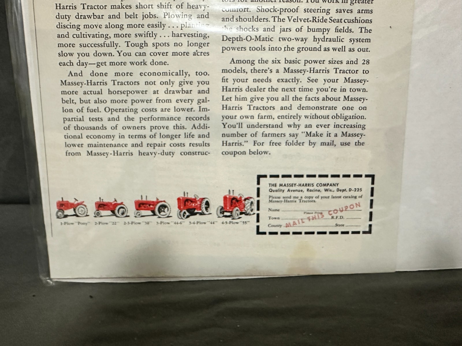 Vintage « For Power – Make It a Massey Harris » Tractor Ad