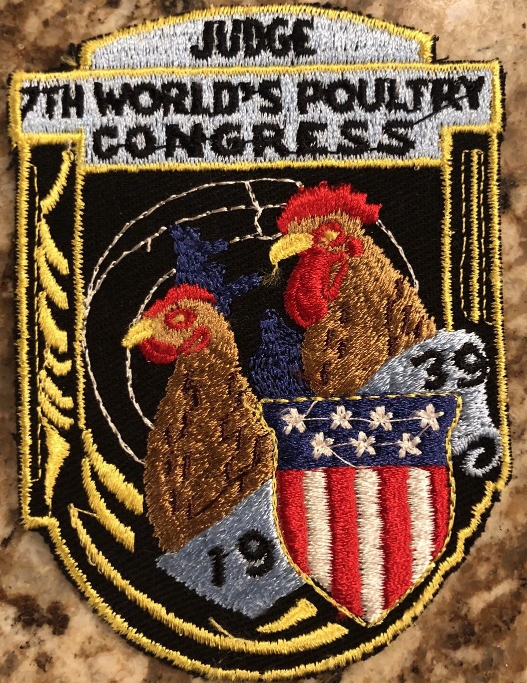 Vintage 1939 7th World’s Poultry Contest Embroidered Patch Chicken Farming Judge