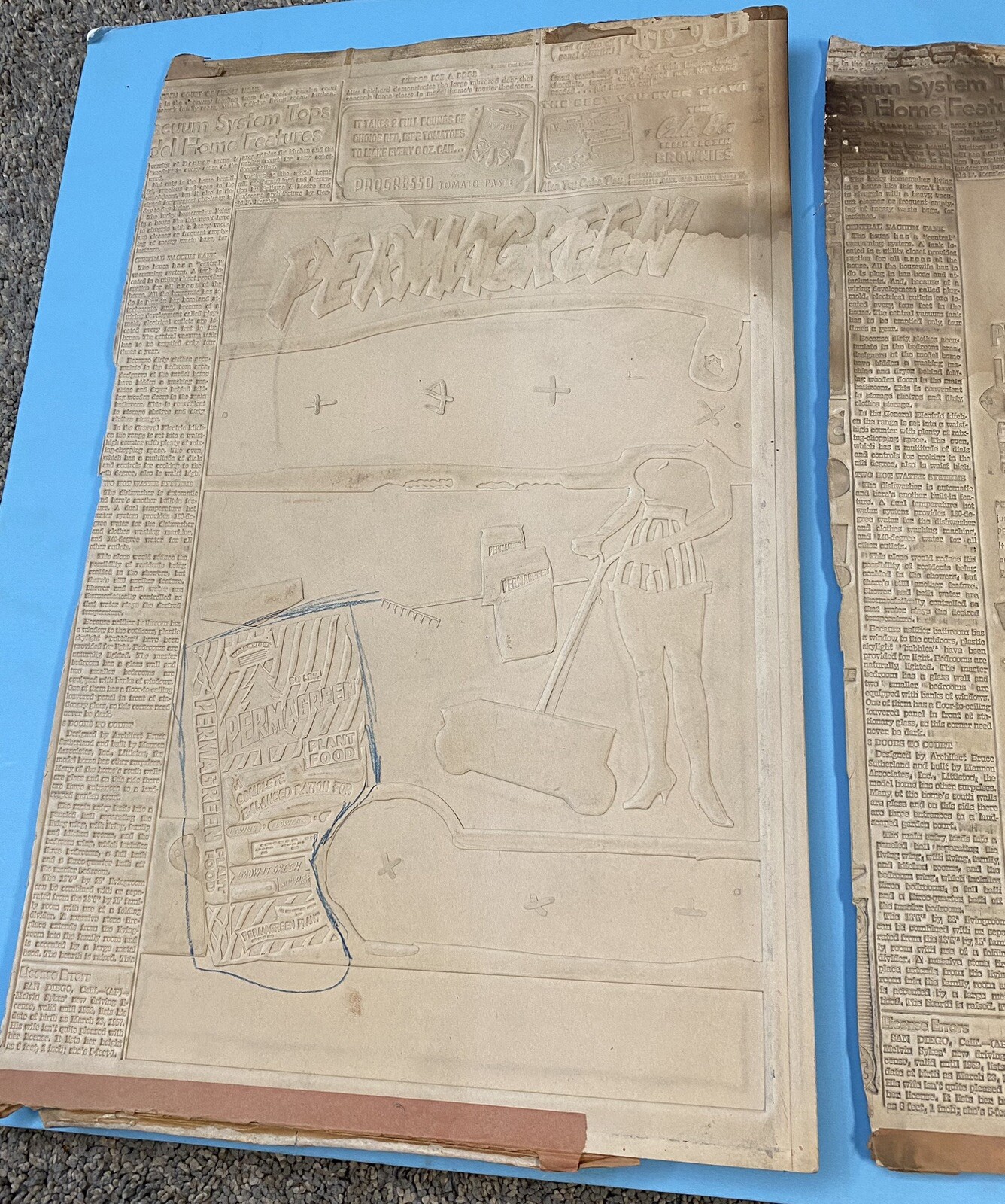 Vintage 2 Advertising Embossed Newspaper Flong Mat Mold Print Ad Fertilizer