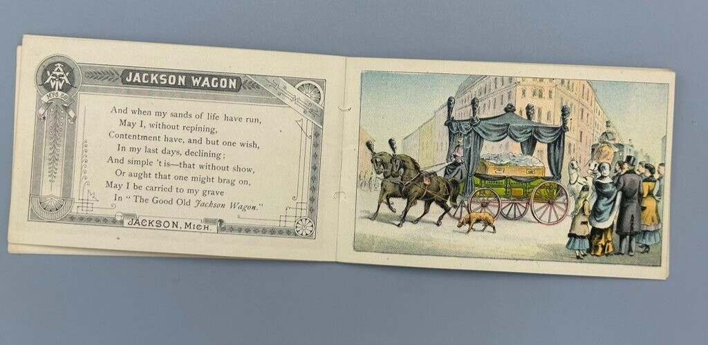 1880s Covered JACKSON WAGON Michigan ANGELS Farm Advertising Trade Card Book